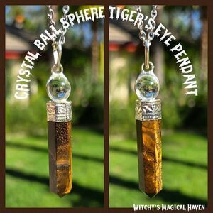 Sphere Tiger's Eye Crystal Point Pendant